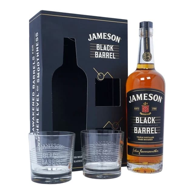 Jameson Black Barrel Gift Set 2 Glasses Irish Whiskey 750ML